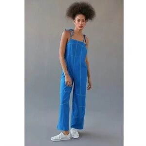 Urban Outfitters Harley Loose Fit Linen Blend Dungarees Women Size XS Blue